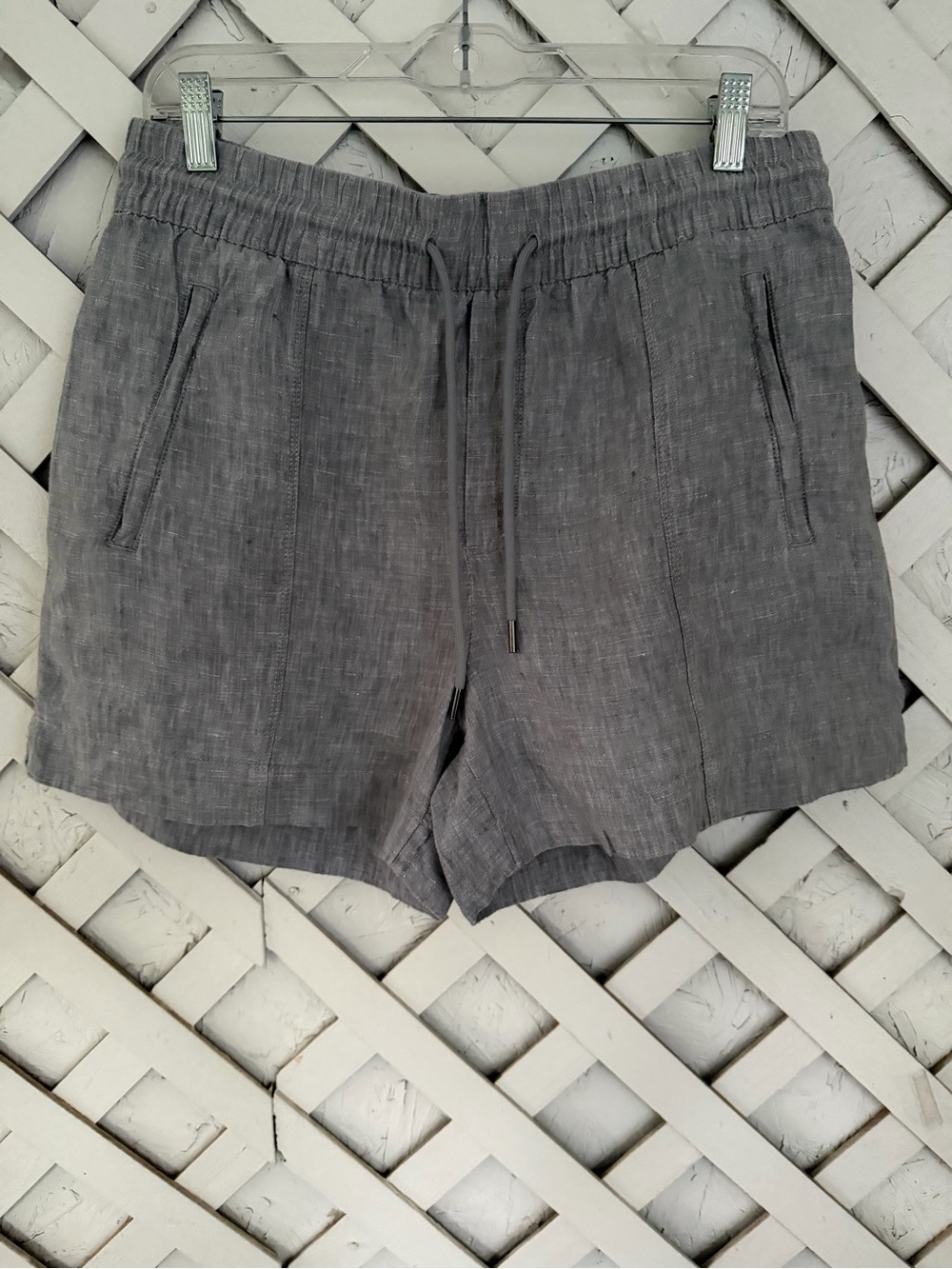 Athleta High-Waist Drawstring Linen Shorts - Light Gray Medium
